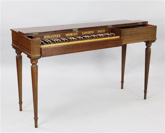 A mahogany cased clavichord by Johannes Morley, Londini, W.4ft 5in. D.1ft 7in. H.2ft 8in.